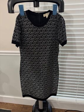 Michael Kors Black & White MK Logo Knit Mini Dress